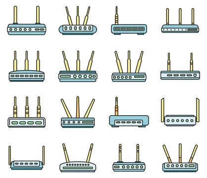 Modern router icons set vector color Stock Illustration