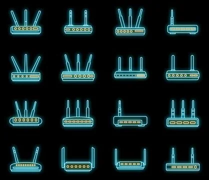 Modern router icons set vector neon Stock Illustration