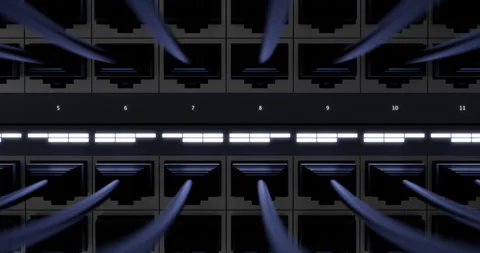 Modern router with multiple ethernet ports transferring digital data. Stock Footage 325835559