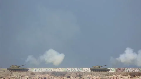 Modern Russian self-propelled artillery systems firing Stock Footage 67016169