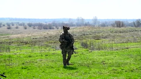 Modern Russian soldiers during training at the training ground Stock Footage 320997452