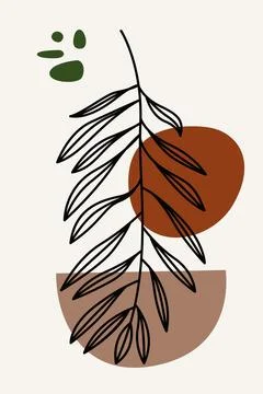 Modern Rust Botanical Leaf Illustration with Dark Green Shapes Stock Illustration