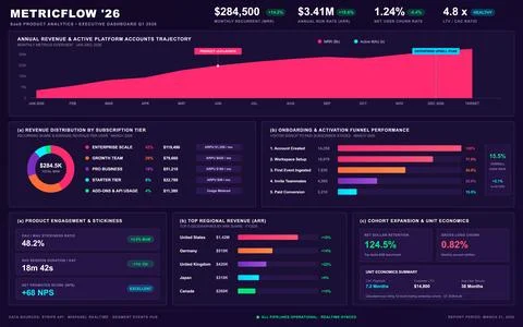 Modern SaaS Business Analytics Dashboard with Financial Growth Charts Stock-Illustration