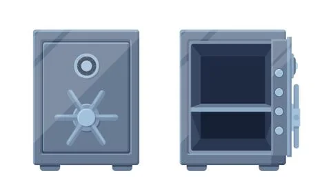 Modern safe template open and closed. Powerful steel safe box with double secret イラスト素材