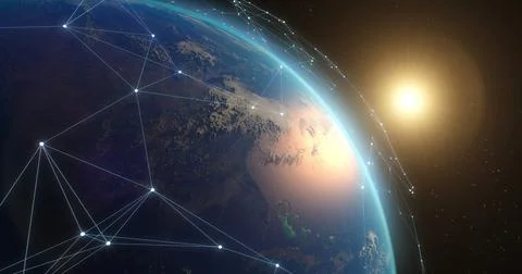 Modern satellite network over Earth Illustrazione stock