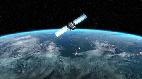 Modern Satellite is Orbiting the Earth Stock Footage 54992583