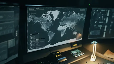 Modern satellite tech searching for the target coordinates data on the globe Stock Footage 282783487