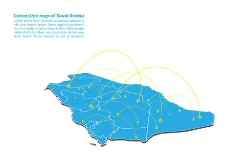Modern of Saudi Arabia Map connections network design, Best Internet Concept  Stock Illustration