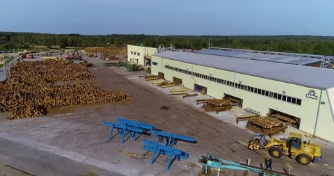 Modern sawmill aerial view, working process at the sawmill top view Stock Footage 103219014
