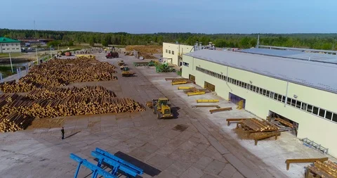 Modern sawmill aerial view, working process at the sawmill top view Stock Footage 104154183