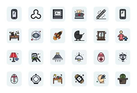 Modern Scalable Vector Set featuring 24 PIXEL Perfect LineFilled 128x128 Icon イラスト素材