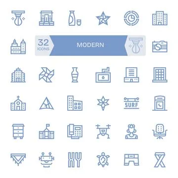 Modern Scalable Vector Set featuring 32 Editable Bold Line 64x64 Icons Stock Illustration