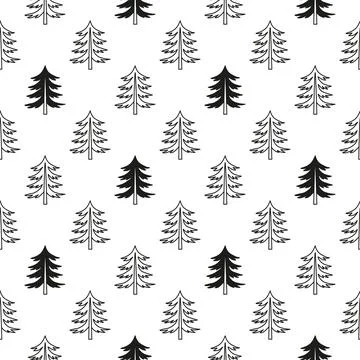 Modern scandinavian seamless pattern with pine trees. Illustrazione stock