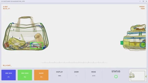 Modern Scanning Software Using X-Ray Technology To Detect Prohibited Items Stock Footage 303559777