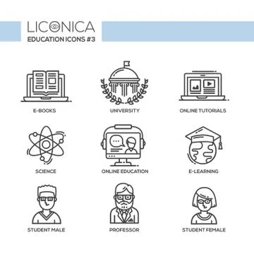 Modern school and education thin line design icons, pictograms Stock Illustration