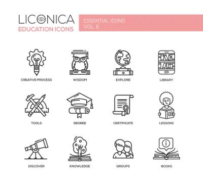 Modern school and education thin line design icons, pictograms Stock Illustration