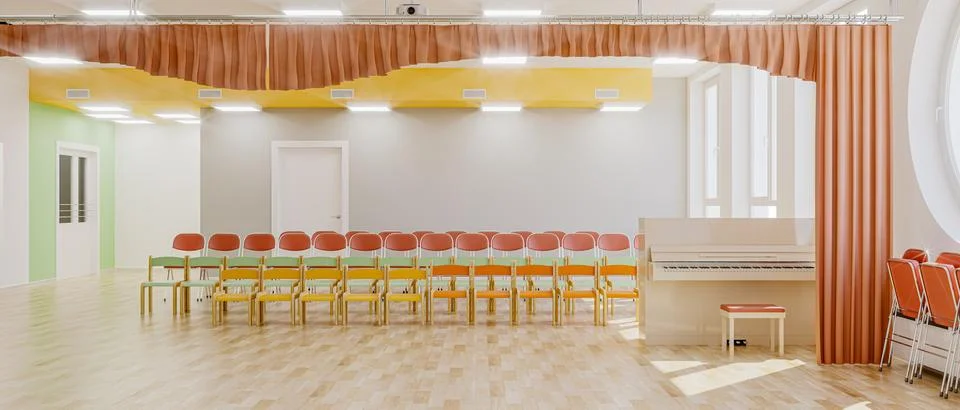 Modern school assembly hall interior Stock Illustration