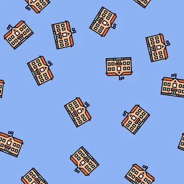 Modern school building vector seamless pattern Stock Illustration