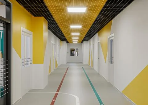 Modern school corridor interior Stock Illustration