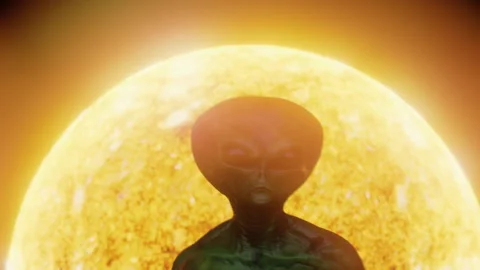 Modern sci-fi dance in front of the sun for the alien Stock Footage 290467308