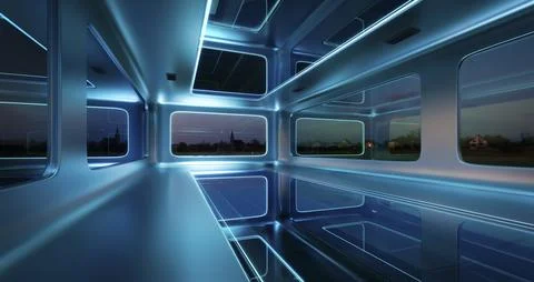 Modern sci-fi futuristic interior office design with  beautiful landscape vie Ilustración de archivo