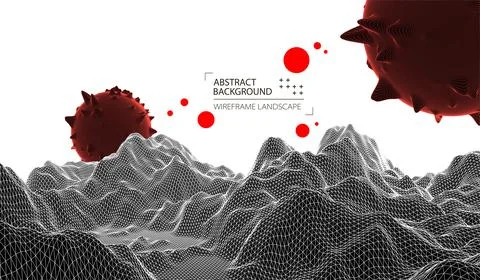 Modern science and technology background. Abstract sphere. Wireframe landscap Stock Illustration