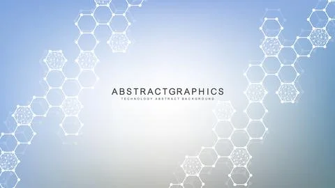 Modern science background with lines, dots and hexagons. Wave flow abstract.. Stock Illustration