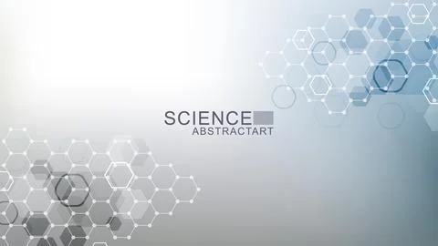 Modern science background with lines, dots and hexagons. Wave flow abstract.. Stock Illustration