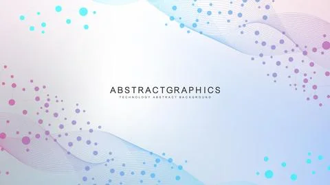 Modern science background with lines, dots and hexagons. Wave flow abstract b Stock Illustration