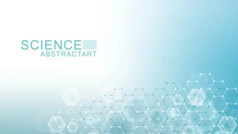 Modern science background with lines, dots and hexagons. Wave flow abstract.. Stock Illustration