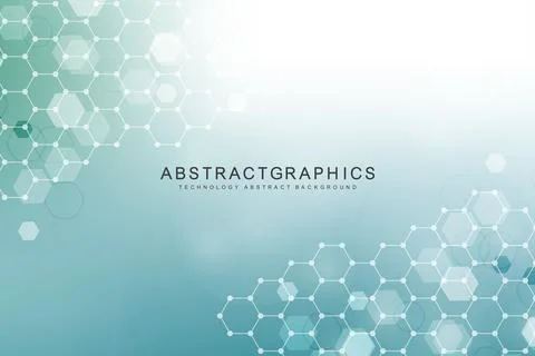 Modern science background with lines, dots and hexagons. Wave flow abstract.. Stock Illustration