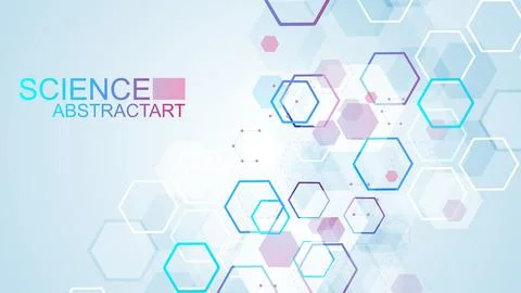 Modern science background with lines, dots and hexagons. Wave flow abstract.. Stock Illustration