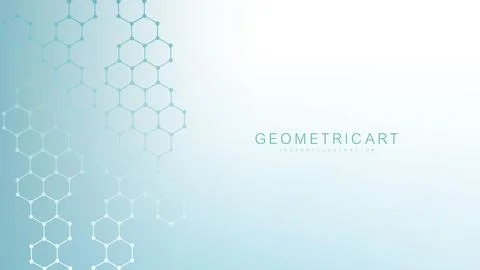 Modern science background with lines, dots and hexagons. Wave flow abstract.. Stock Illustration