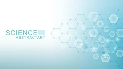 Modern science background with lines, dots and hexagons. Wave flow abstract.. Illustrazione stock