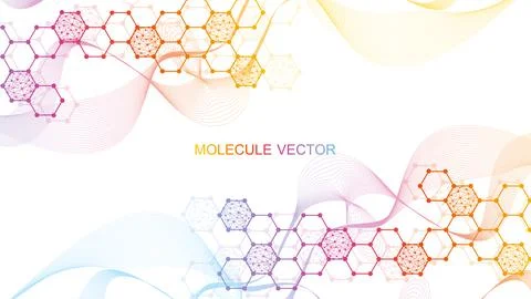 Modern science background with lines, dots and hexagons. Wave flow abstract b Stock Illustration