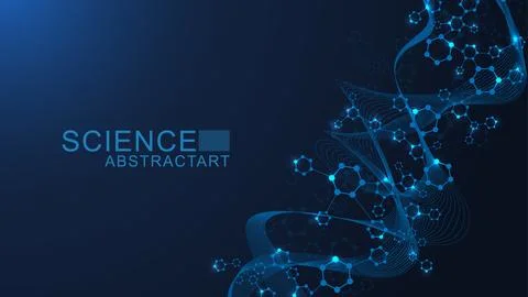 Modern science background with lines, dots and hexagons. Wave flow abstract b Stock Illustration