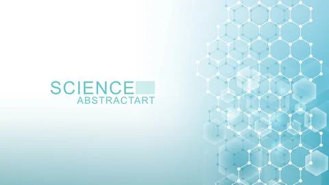 Modern science background with lines, dots and hexagons. Wave flow abstract.. Stock Illustration