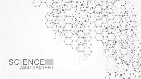 Modern science background with lines, dots and hexagons. Wave flow abstract Stock Illustration