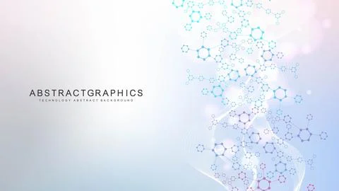 Modern science background with lines, dots and hexagons. Wave flow abstract Stock Illustration