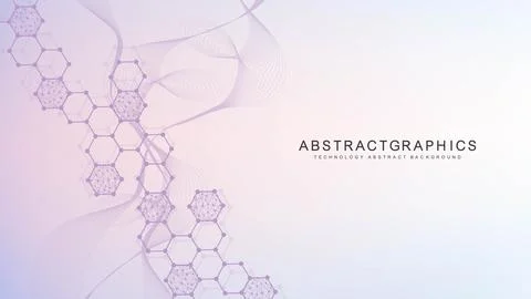 Modern science background with lines, dots and hexagons. Wave flow abstract Stock Illustration