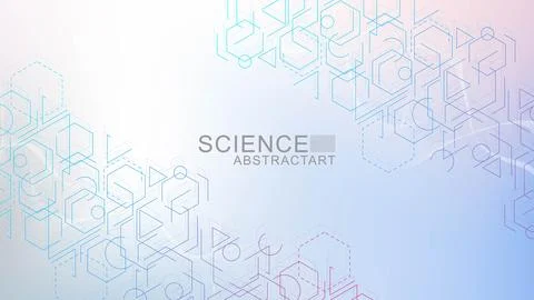 Modern science background with lines, dots and hexagons. Wave flow abstract Stock Illustration