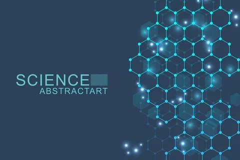 Modern science background with lines, dots and hexagons. Wave flow abstract Stock Illustration