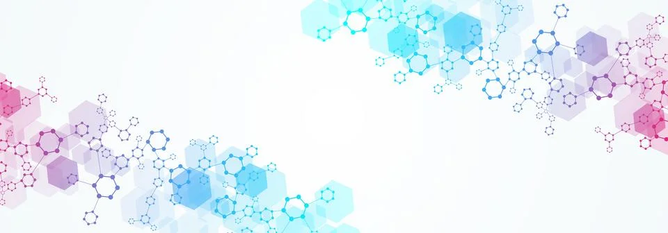 Modern science background with lines, dots and hexagons. Wave flow abstract Stock Illustration