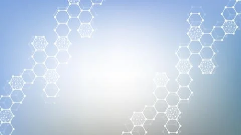 Modern science background with lines, dots and hexagons. Wave flow abstract Stock Illustration