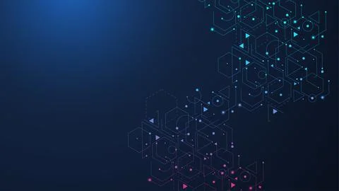 Modern science background with lines, dots and hexagons. Wave flow abstract Stock Illustration