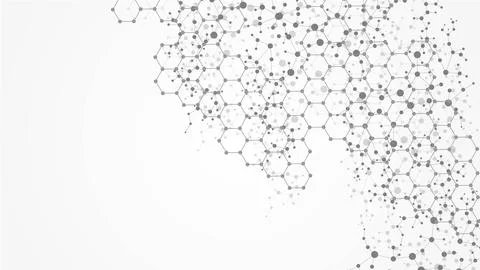 Modern science background with lines, dots and hexagons. Wave flow abstract Stock Illustration