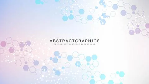 Modern science background with lines, dots and hexagons. Wave flow abstract Stock Illustration