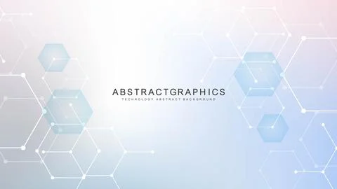 Modern science background with lines, dots and hexagons. Wave flow abstract Stock Illustration