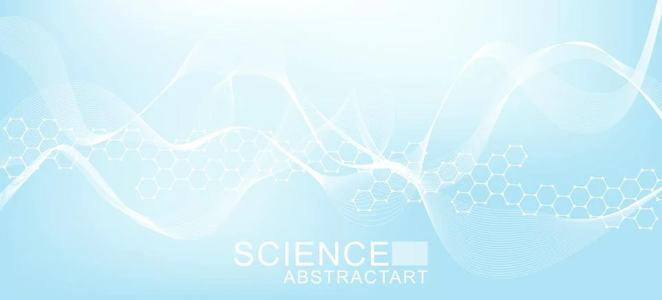 Modern science background with lines, dots and hexagons. Wave flow abstract Stock Illustration