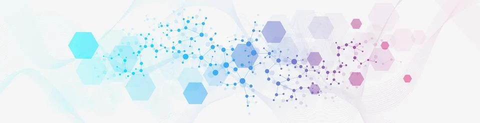 Modern science background with lines, dots and hexagons. Wave flow abstract Stock Illustration